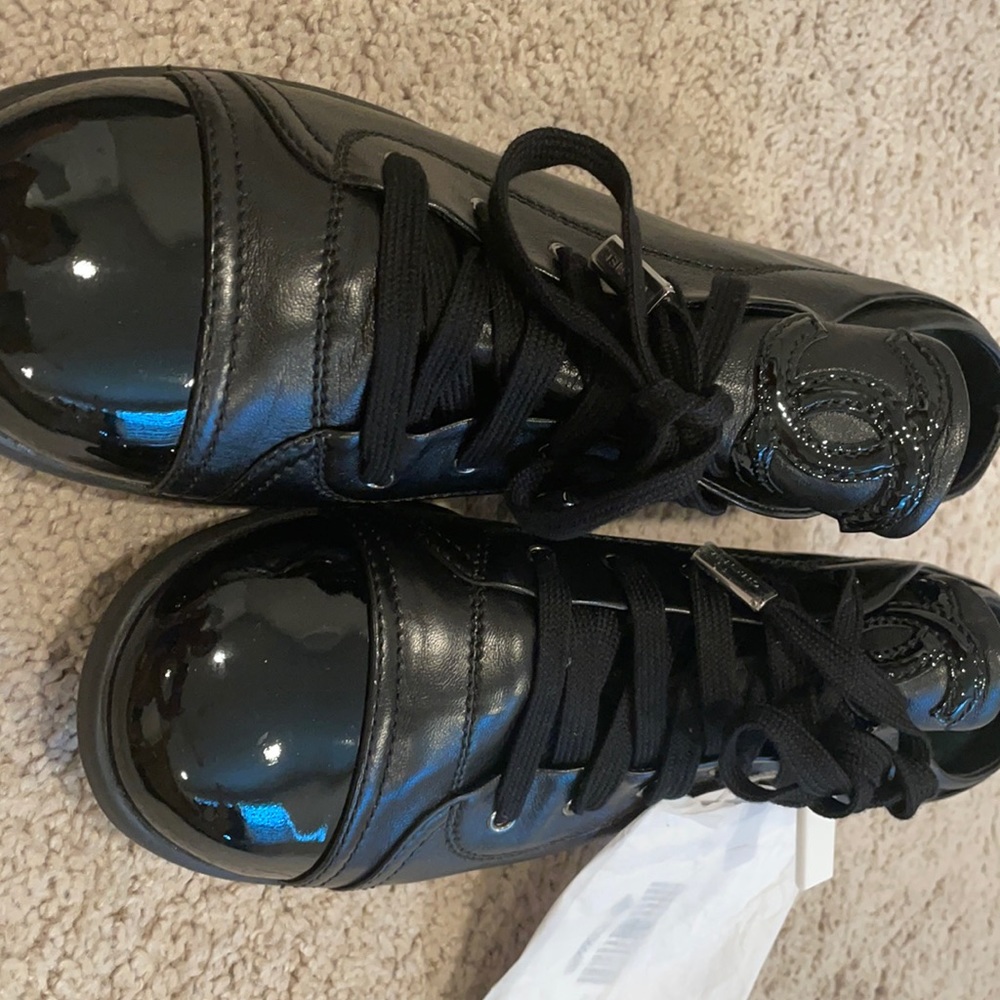 Authentic Chanel black lamb skin sneakers size 41